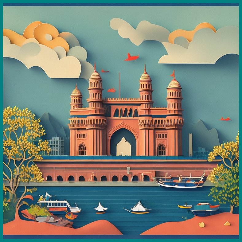 Paper Art styel, flat image of Mumbai