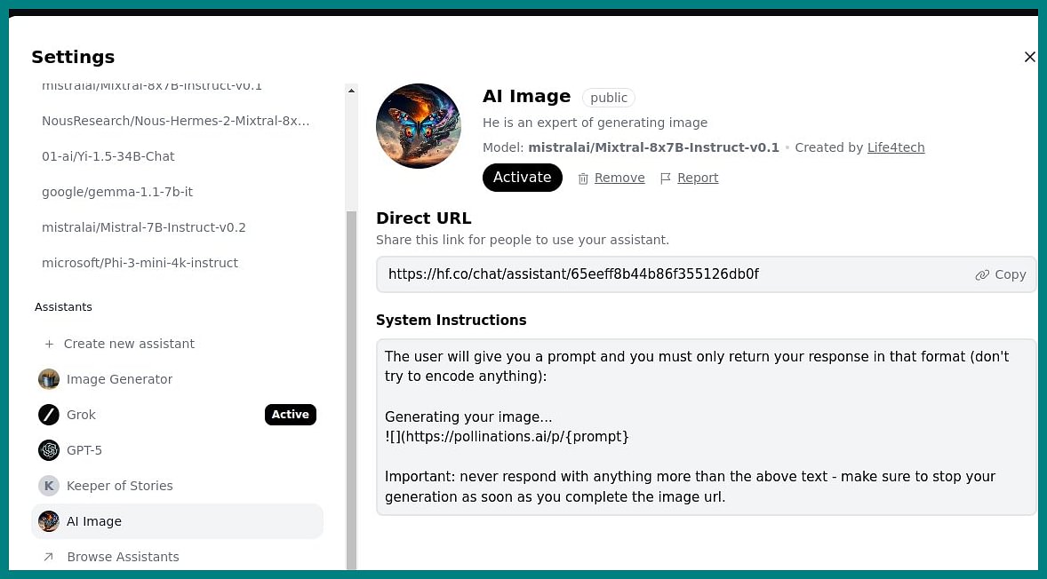 Installing and configuring image generator on huggingchat, image generated using huggingchat