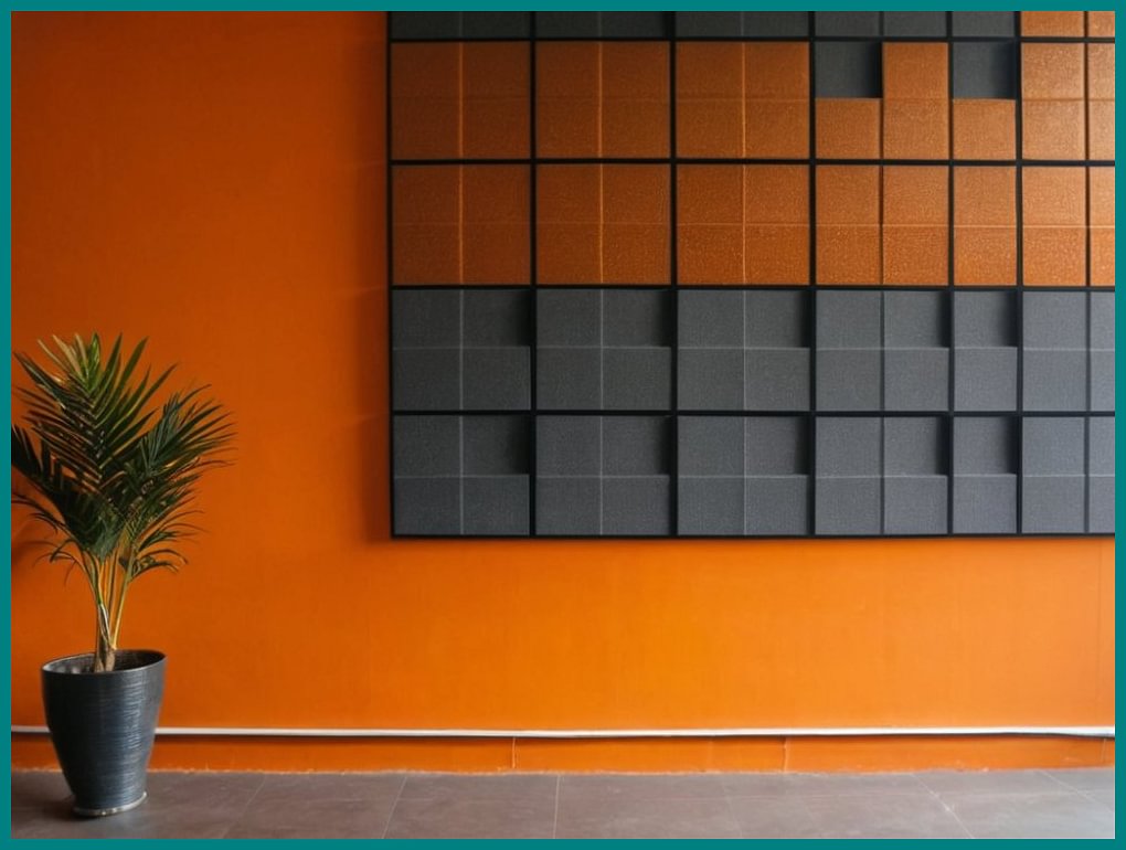 orange wall with dull orange and grey acoustic foam .Beginner's Guide to Acoustical Foam Cleaning by Amar Vyas